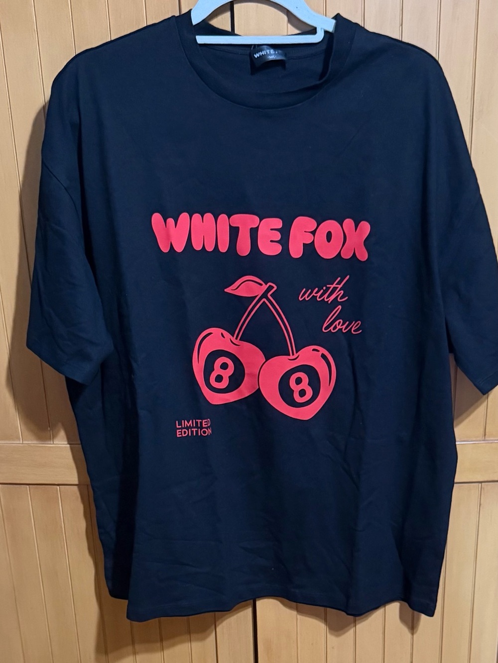 WHITE FOX Black Tee with Red Cherry Graphic M/L